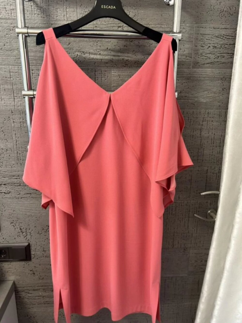 Escada Coral Pink Draped Cocktail Dress Elegant Sleeveless